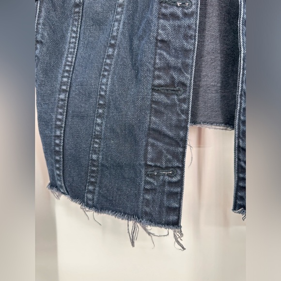 Blank NYC Dark Wash Distressed Frayed Denim Jacket - Picture 4 of 5